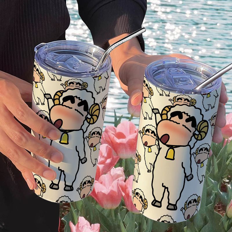 Bình Nước Giữ Nhiệt In Hoạt Hình Cậu Bé Bút Chì Shin-Chan Kèm Ống Hút Tiện