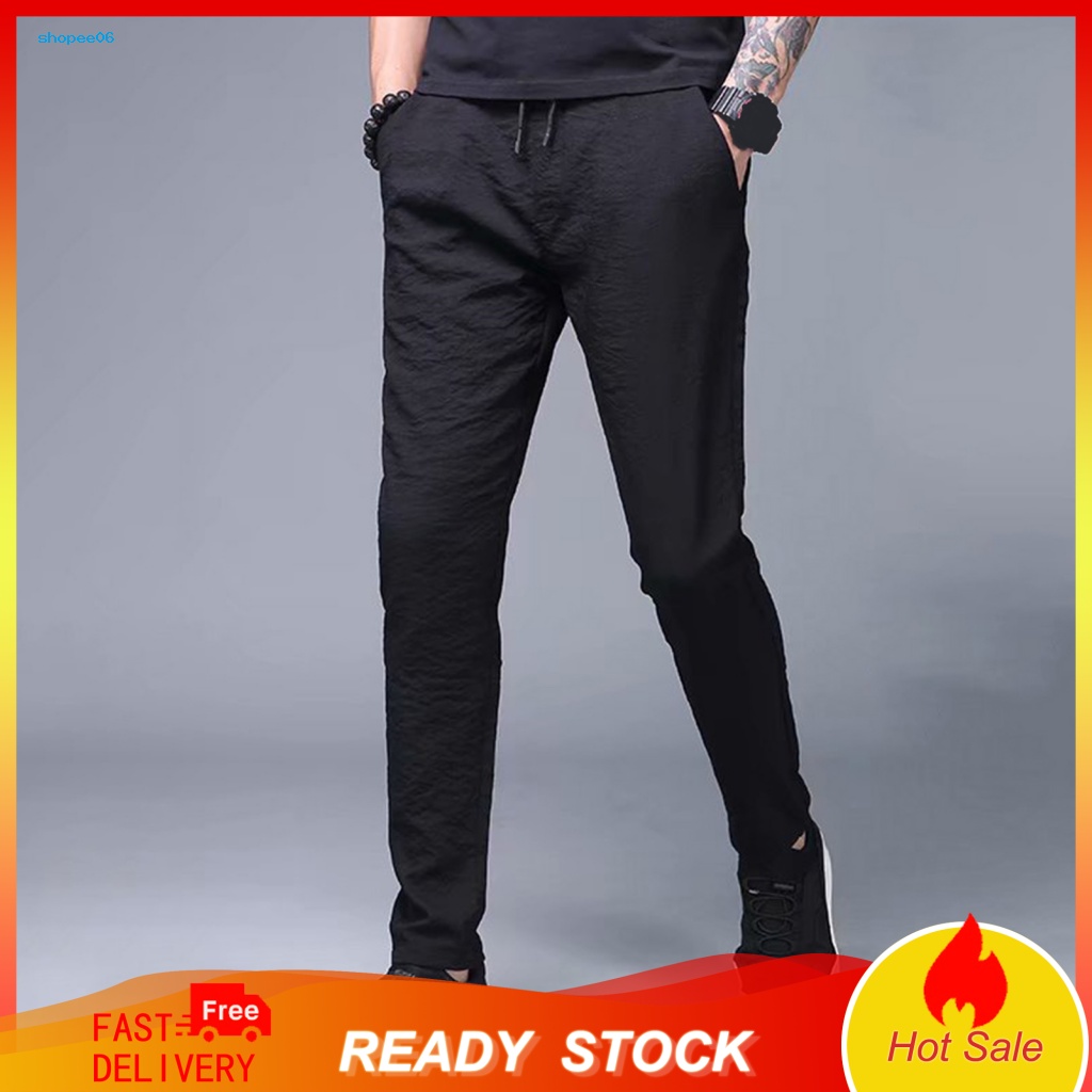 Quần Thun Lạnh Mỏng Mùa Hè Dáng Suông Có Túi Dây Rút Xếp Ly Và Túi Lưng Co Giãn Cho Nam