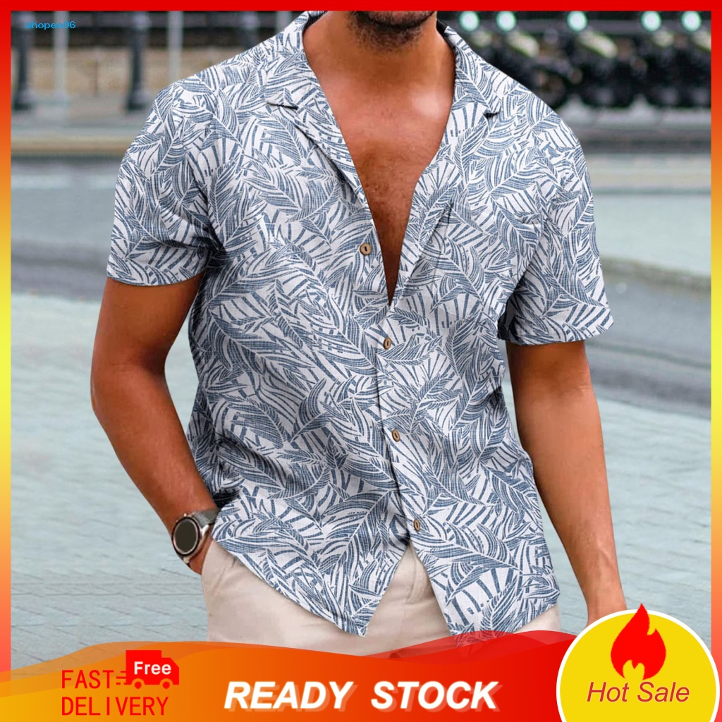 Áo Sơ Mi Tay Ngắn In Họa Tiết Lá Cây Phong Cách Hawaii Thời Trang Mùa Hè Cho Nam
