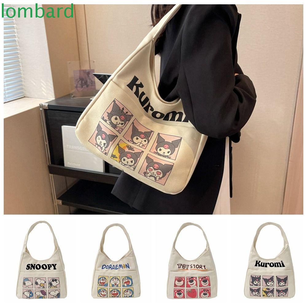 LOMBARD Túi Xách Canvas Cỡ Lớn In Họa Tiết Chó Snoopy / Gấu / Dâu Tây Dễ Thương