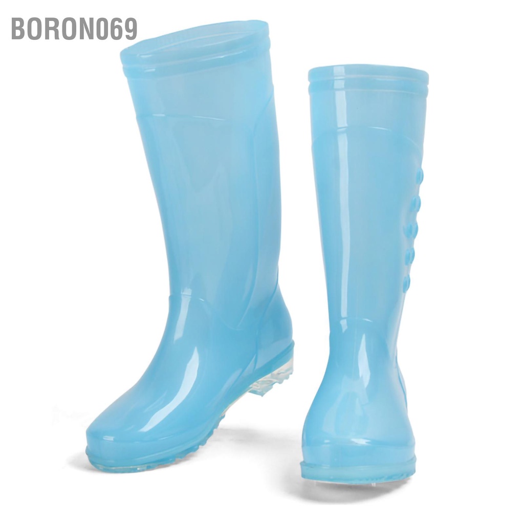 Boron069 Cao Giày Đi Mưa Chống Trơn Trượt Nước Nhựa PVC Trong Suốt Sang Trọng Cotton Coverfor Phụ Nữ Người Lớn