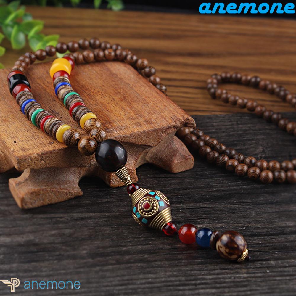 ANEMONE Vòng cổ Chuỗi Hạt Phong Cách Phật Giáo Thời Trang
