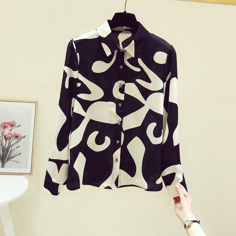 Áo Sơ Mi Chiffon Tay Dài In Họa Tiết Màu Tương Phản Thời Trang Mùa Thu 2023 Cho Nữ