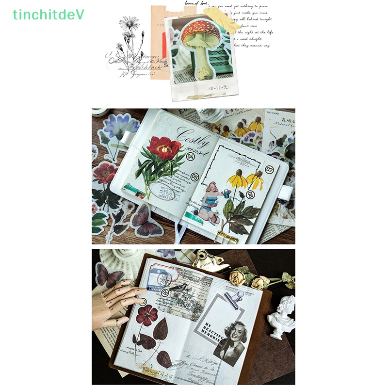 [TinchitdeV] Gói 60 Miếng Dán Trang Trí Sổ Nhật Ký Hình Đầu Lâu Hoa Lá Kiểu Vintage