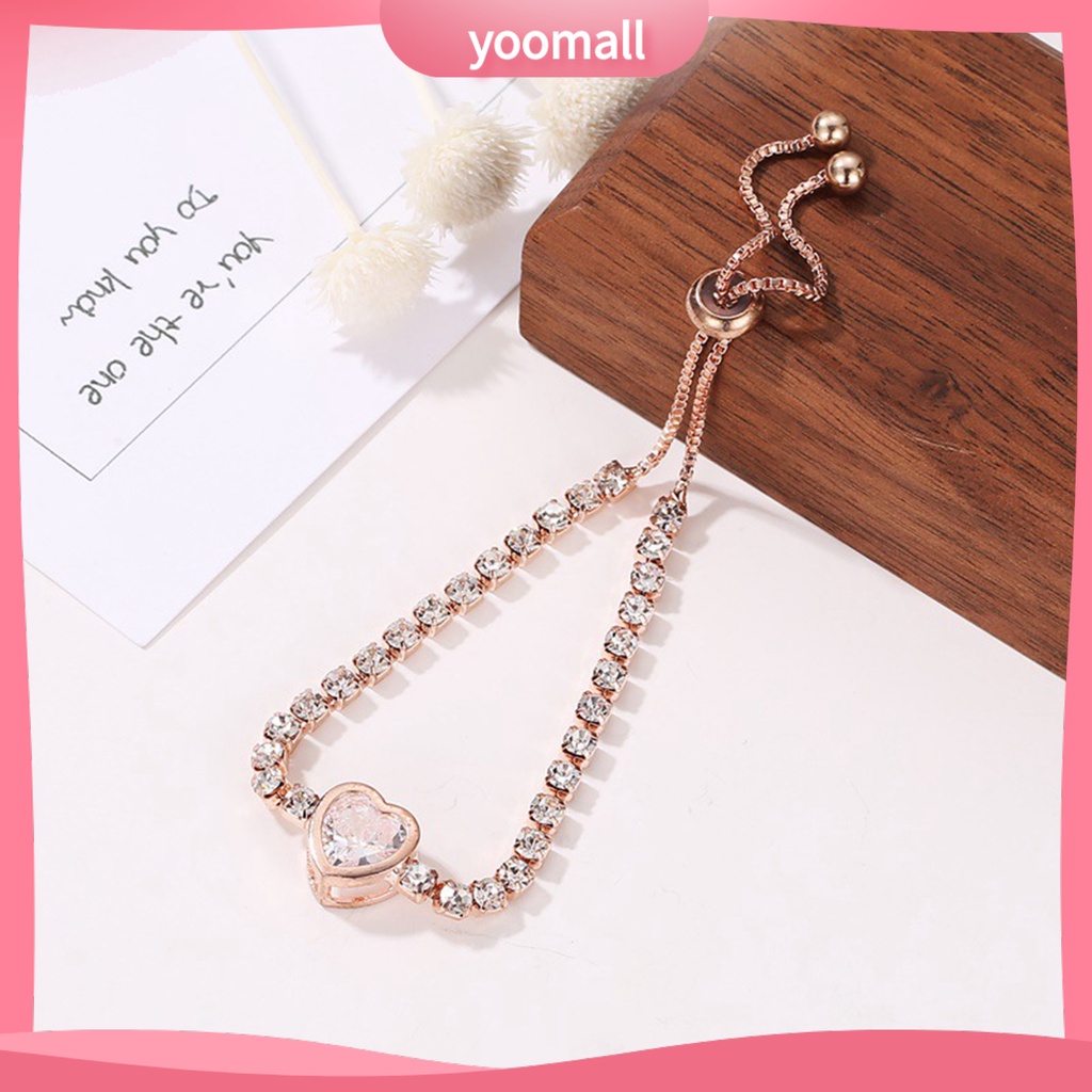 Vòng Tay Đính Đá Zircon Hình Trái Tim Lấp Lánh Phong Cách Hàn Quốc Cho Nữ