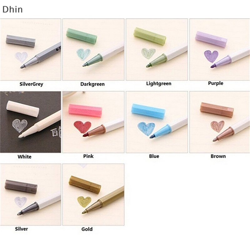 [Dhin] 10Pcs Color Metallic Fine Pen Pencil Marker DIY Album Dauber Pen Set Waterproof COD