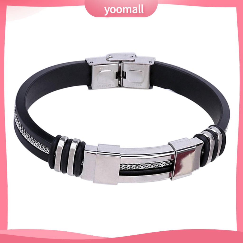 Vòng Tay Silicone Bản Rộng Bằng Thép Không Gỉ Cho Nam