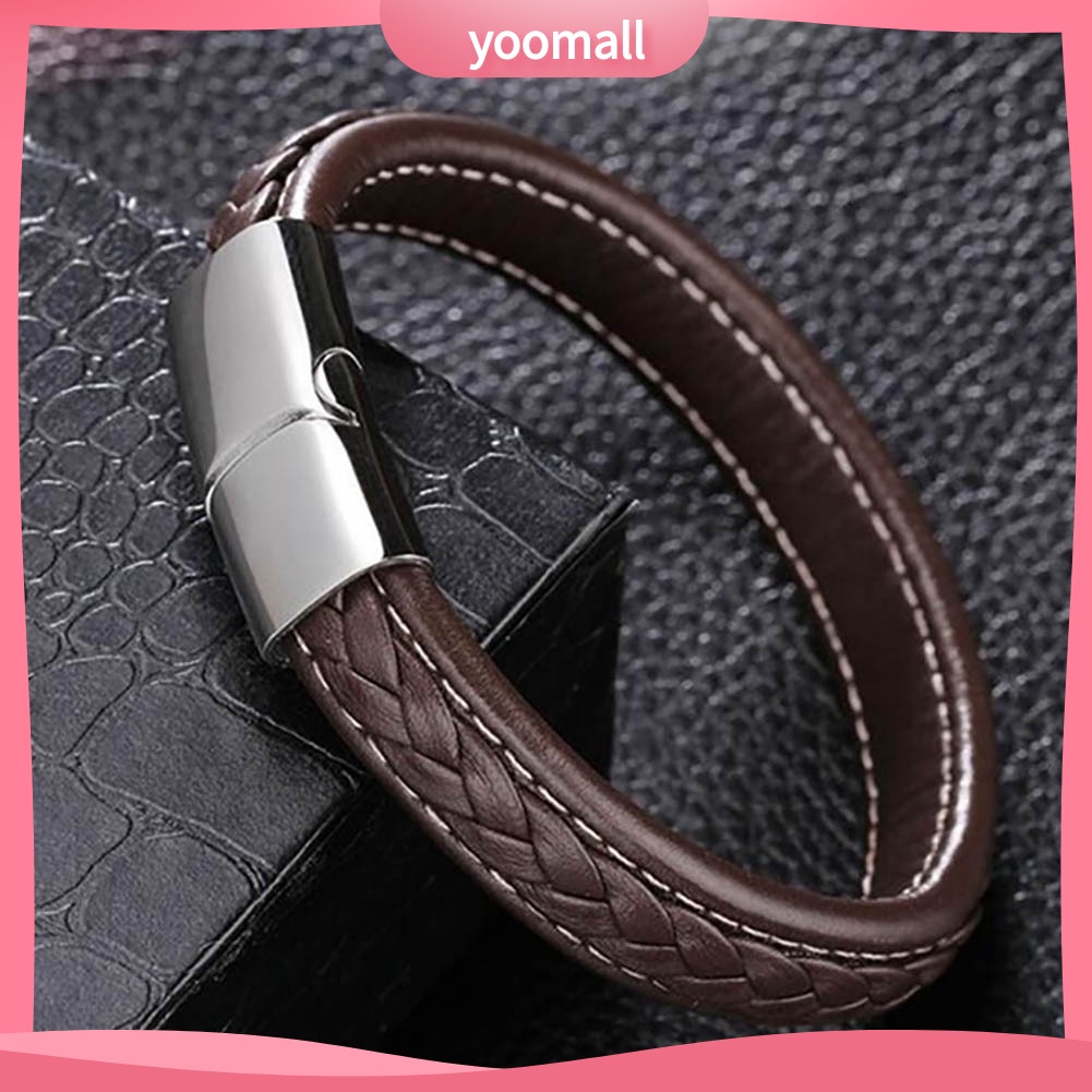 [YM] Vòng Tay Bện Dây Màu Trơn Khóa ic Thời Trang Quà Tặng Cho Nam