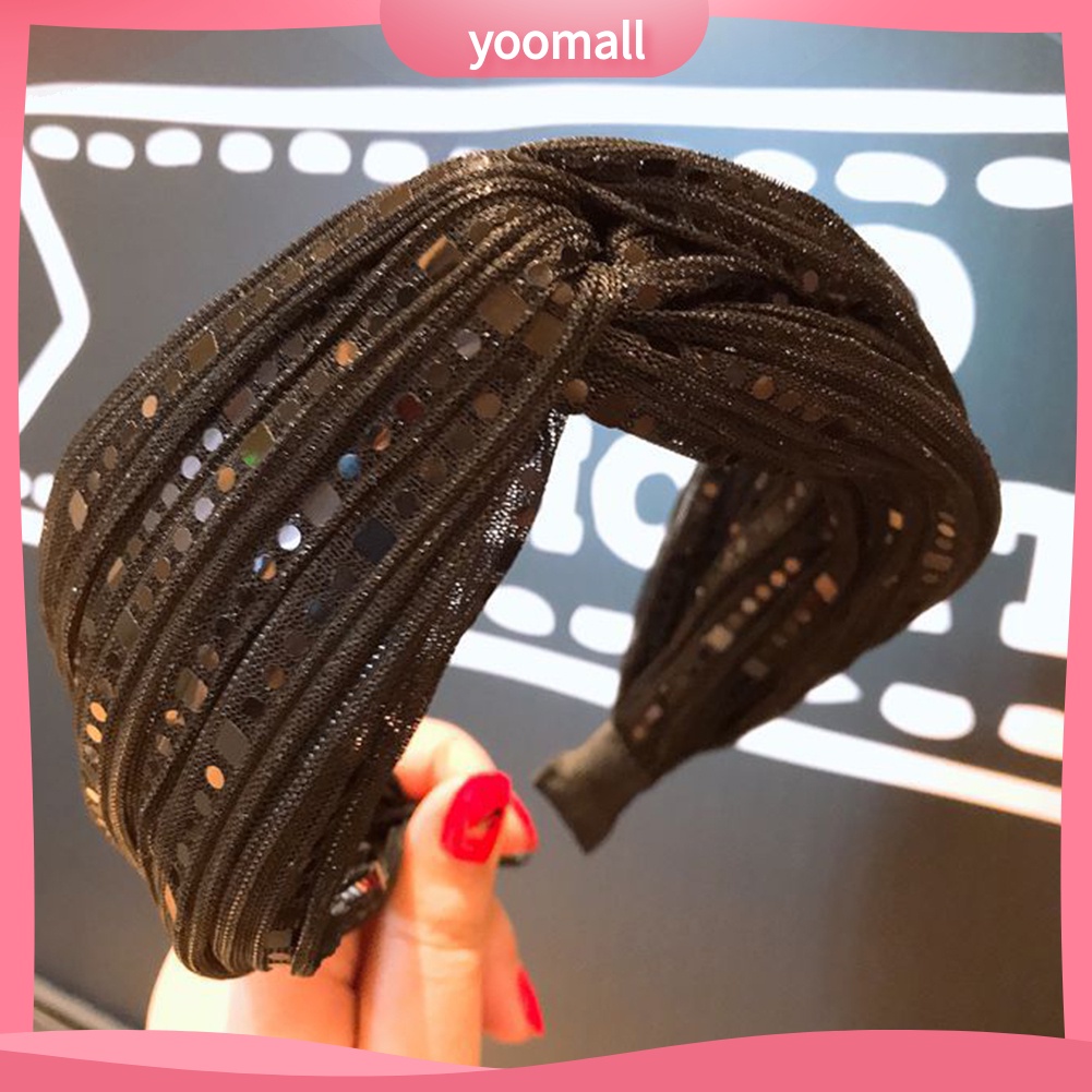 Băng Đô Cài Tóc Bản Rộng Đính Kim Sa Lấp Lánh Kiểu Vintage Cho Nữ