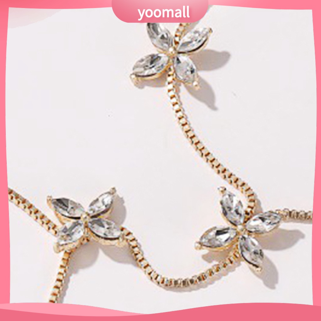 [YM] Vòng Đeo Tay May Mắn Bằng Hợp Kim Đính Đá Zirconia Bốn Lá Có Thể Điều Chỉnh Kỷ Niệ