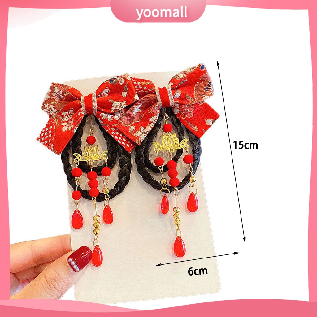 1 Cặp Kẹp Tóc Giả Đính Nơ Tua Rua Phong Cách Trung Hoa Ngọt Ngào Cho Bé Gái