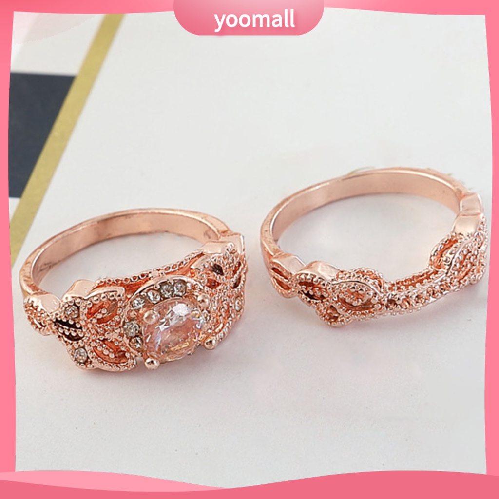 Set 2 Nhẫn Đính Hôn Đính Đá Sang Trọng Cho Cặp Đôi