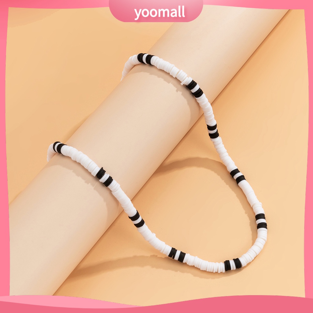 Vòng cổ Hạt Đất Sét Polymer Màu Trắng Đen Phong Cách Bohemia Thời Trang Cho Nam