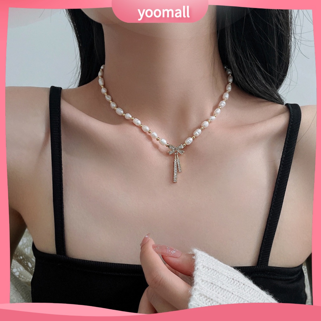 [YM] Vòng Cổ Choker Đính Ngọc Trai Giả Thắt Nơ Dễ Phối Đồ Cho Nữ