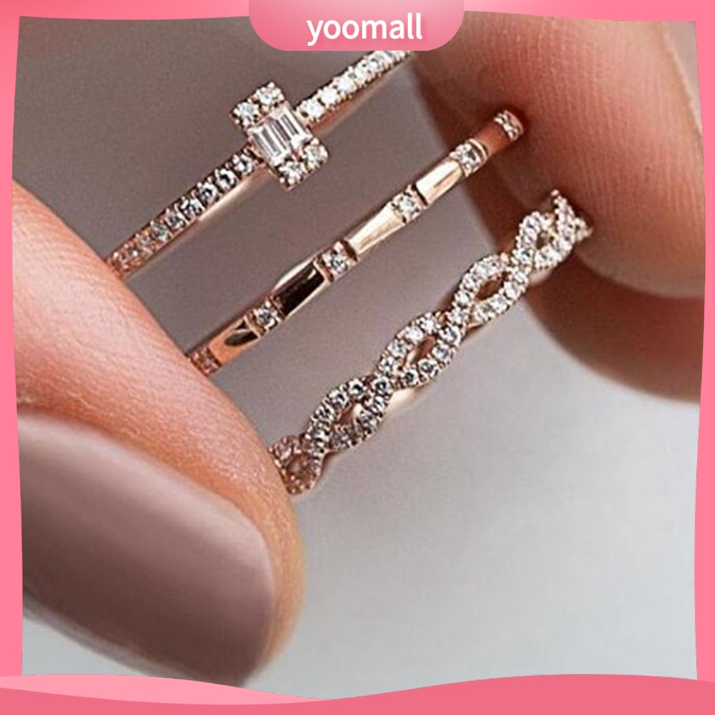 Bộ 3 Nhẫn Đeo Ngón Tay Thiết Kế Tối Giản Cá Tính