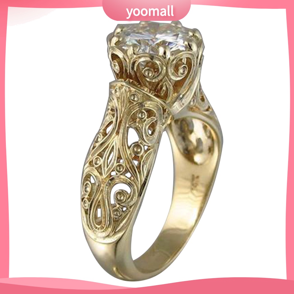 Nhẫn Đính Hôn Mặt Số 8 Khắc Họa Tiết Hoa Đính Đá Cổ Điển Dành Cho Nữ