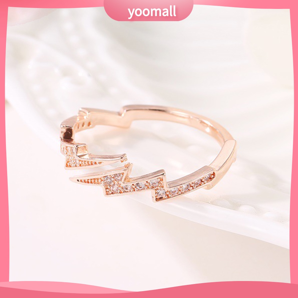 Nhẫn Mở Đính Đá Zircon Hình Tia Chớp Sáng Tạo Cho Nữ