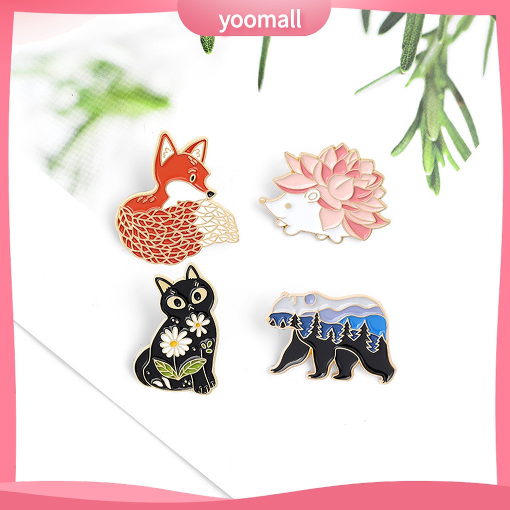 [YM] Trâm Cài Áo Hình Nhím / Mèo / Cáo Tráng Men Phong Cách Nhật Bản Dễ Thương