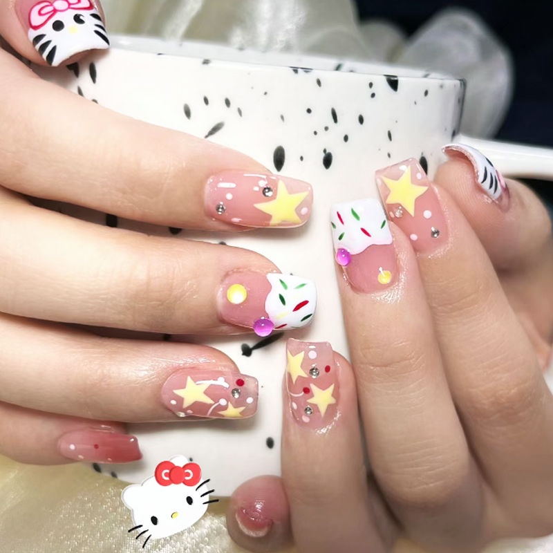 Miếng Dán Trang Trí Móng Tay Hình Mèo Hoạt Hình Dễ Thương