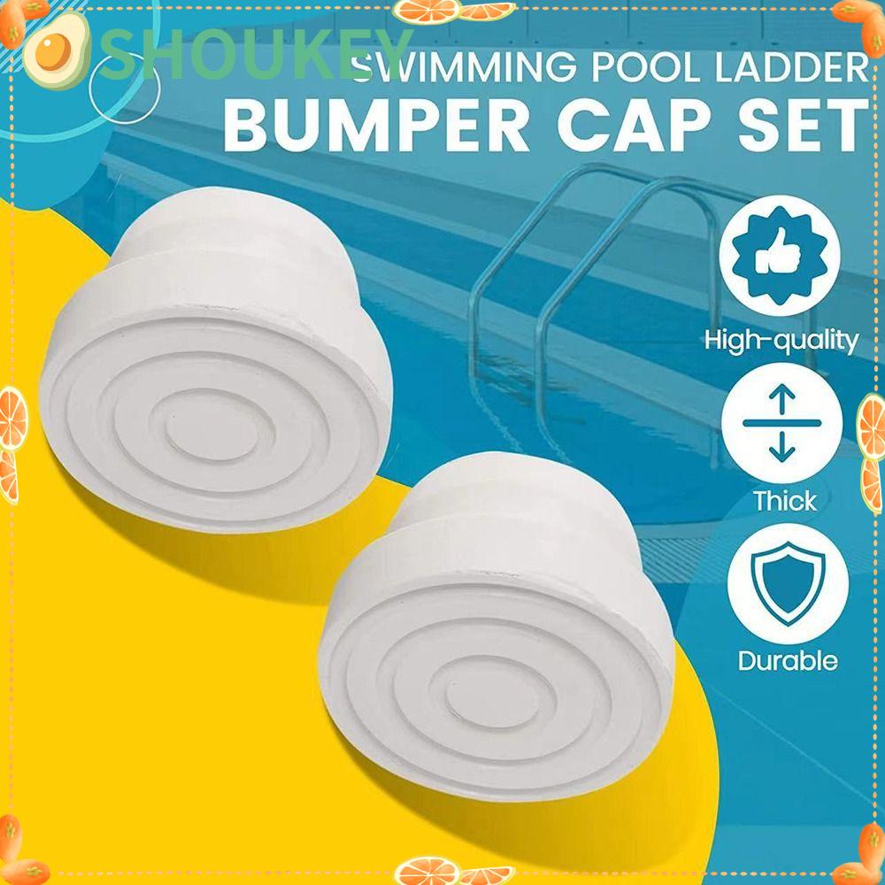SHOUKEY 2pcs Ladder Bumper, Tubing Ladder Rubber Plug, Accessory Inground Pool Steps White Ladder Foot Cover for Swimming Pool