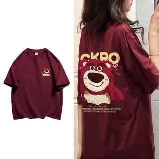 American Oversized Short Sleeved Lovers' Unisex Top Women's Summer Loose Street Cute Strawberry Bear Korean Couple Costume T-shirt