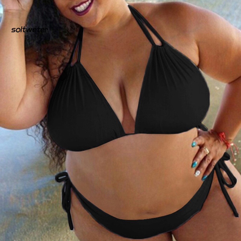 Bộ Bikini Hai Mảnh Màu Trơn Size Lớn Thời Trang Mùa Hè Cho Nữ