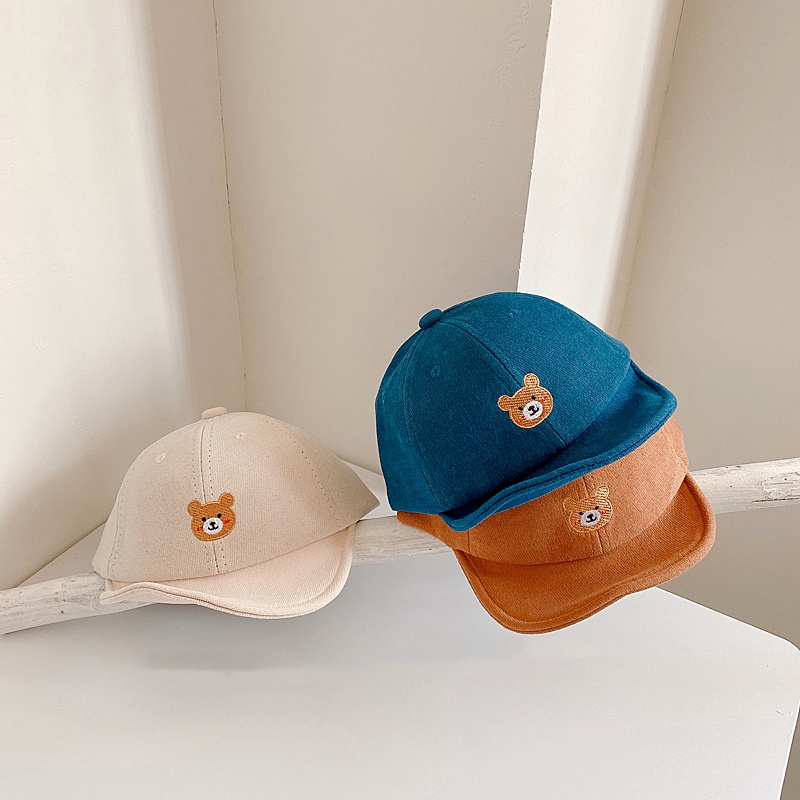 Mũ Lưỡi Trai Da Lộn Vành Ngắn In Hình Gấu Dễ Thương Cho Bé