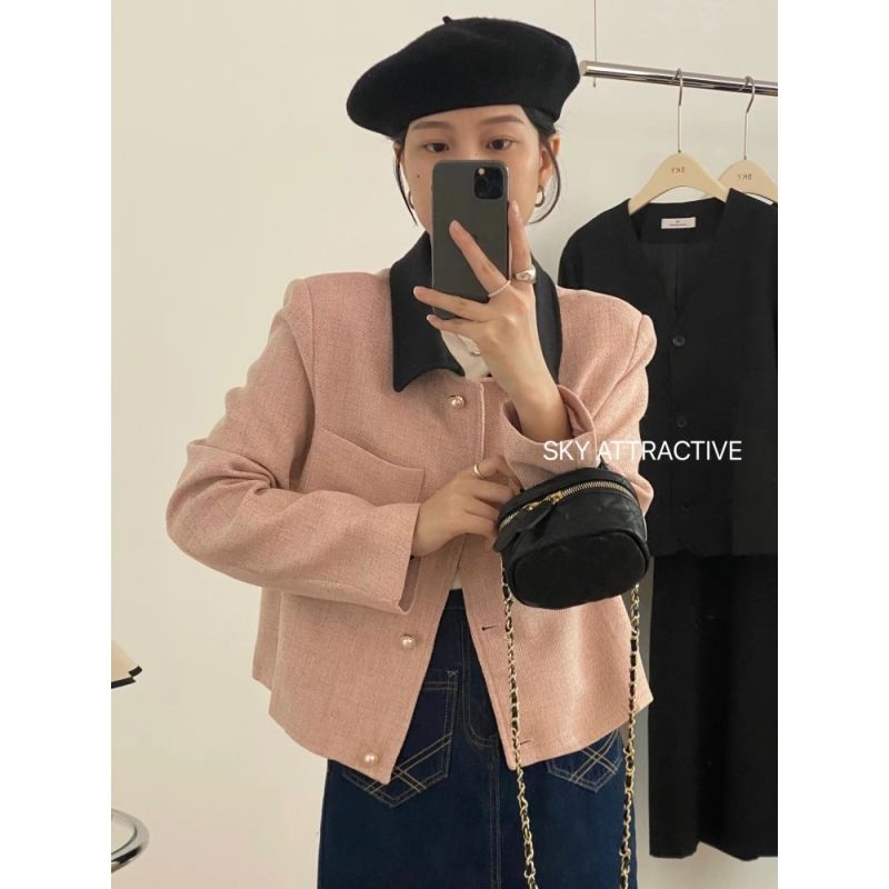 Áo Khoác Cổ Polo Dáng Rộng Thiết Kế Mới Thời Trang Mùa Thu Theo Phong Cách Pháp Cho Nữ