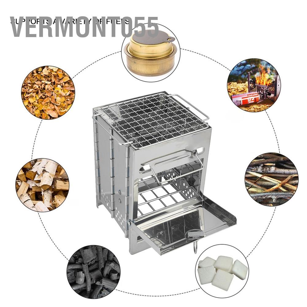 Vermont055 Bếp cắm trại ngoài trời di động gỗ gấp bằng thép không gỉ Lò đốt vuông