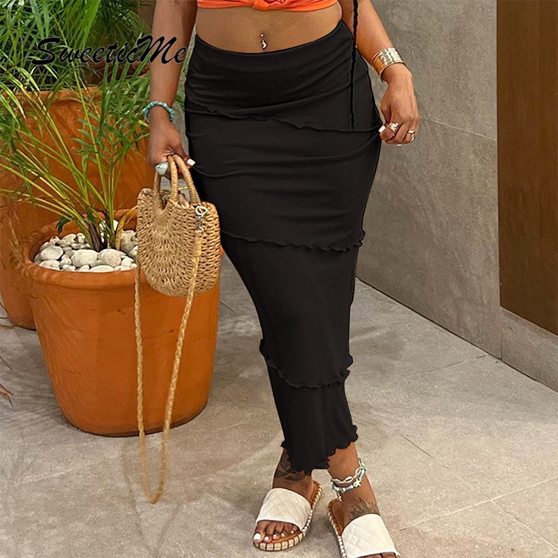 Chân Váy Dài Lưng Cao Màu Trơn Thời Trang 2023 Quyến Rũ Cho Nữ