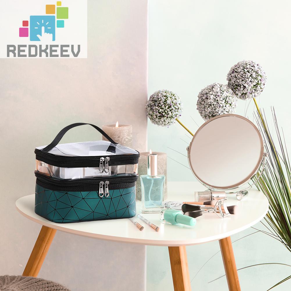 Túi Đựng Mỹ Phẩm TPU Họa Tiết Kim Cương Có Khóa Kéo Tiện Dụng Mang Theo Du Lịch