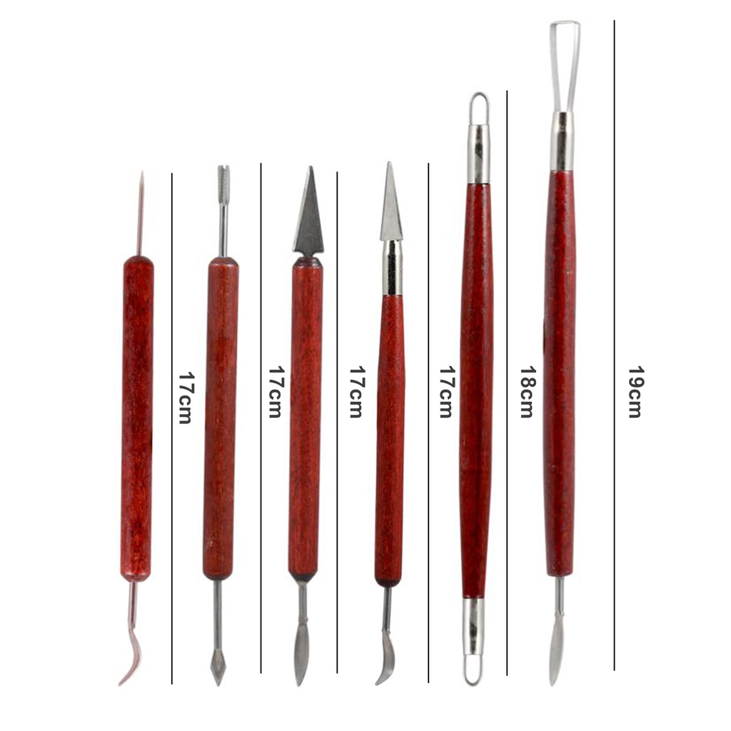 Bộ 6 Dụng Cụ Điêu Khắc Đất Sét Bằng Thép Không Gỉ Với Tay Cầm Bằng Gỗ