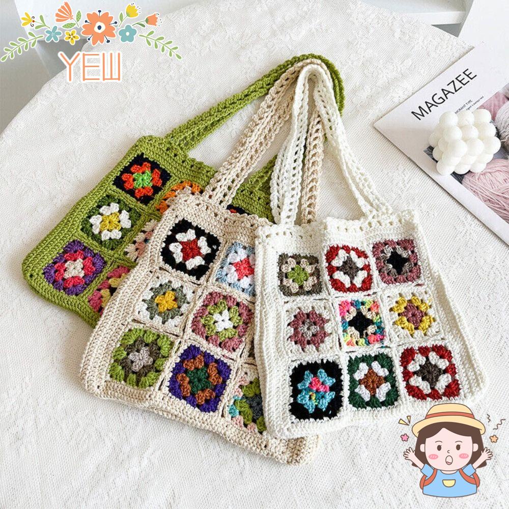 Túi Đeo Vai Đan Len Thủ Công Họa Tiết Hoa Nhiều Màu Sắc