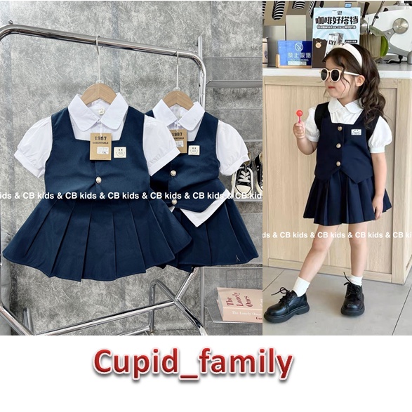 SIZE ĐẠI 15-27KG: bộ học sinh bé gái 3 chi tiết chân váy xếp li cho bé gái - BHSBG