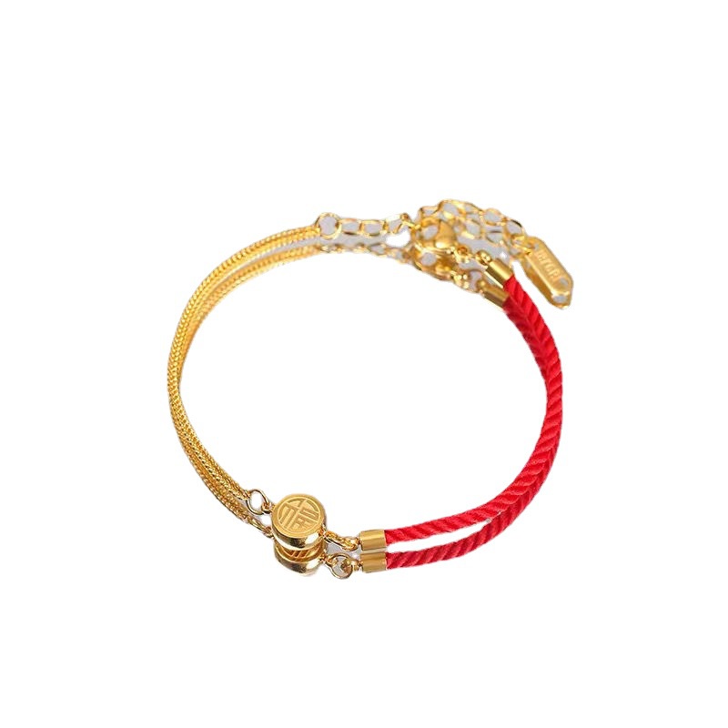 Vòng Tay Dây Đỏ Bằng Thép Titan Phong Cách Đơn Giản Sang Trọng Cho Nữ