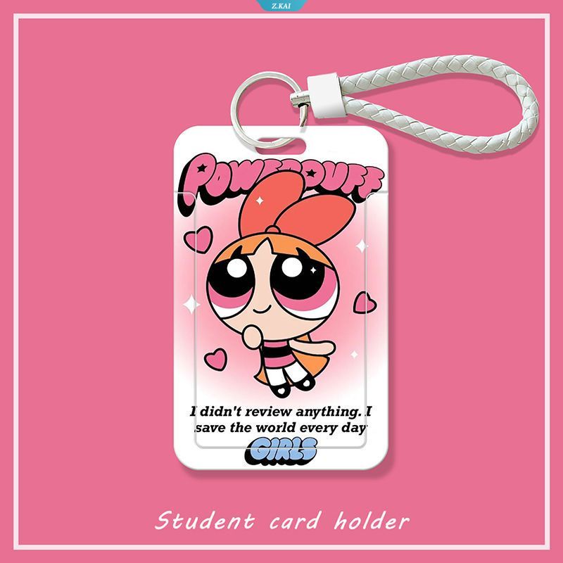 Móc Khóa Đựng Thẻ ID / Thẻ Tín Dụng Họa Tiết Hoạt Hình Powerpuff Girls Có Dây Đeo Dễ Thương