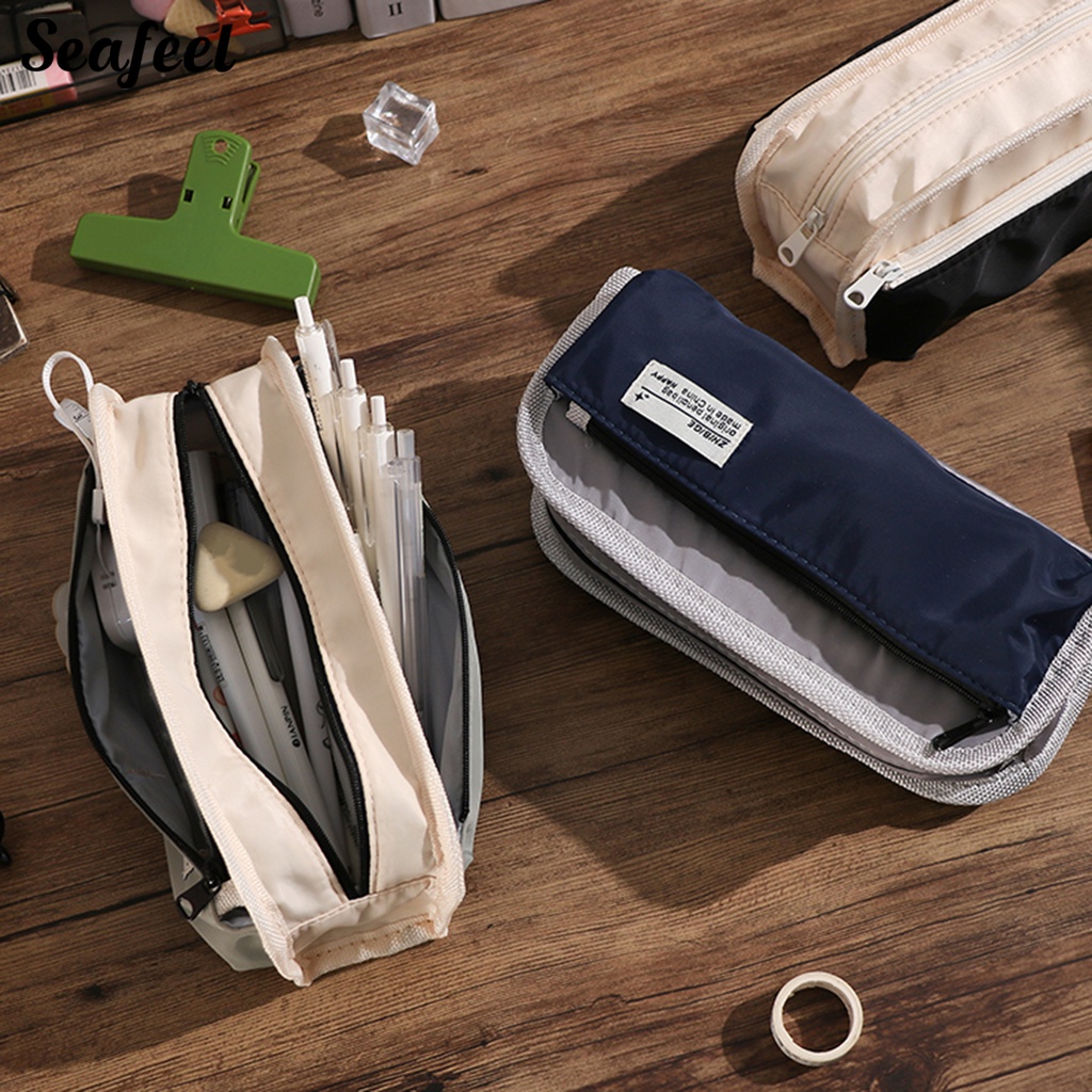 Túi Đựng Bút Bằng Vải Bạt Ba Ngăn Sức Chứa Lớn Có Khóa Kéo Đa Năng Nhiều Màu Sắc