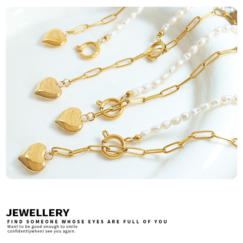 Vòng cổ Mặt Hình Trái Tim Đính Ngọc Trai Tự Nhiên Phong Cách Âu Mỹ Thời Trang