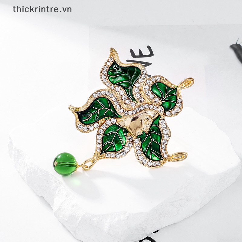Ghim Cài Áo Hình Chiếc Lá Đính Đá Phong Cách Vintage Cho Nam Nữ