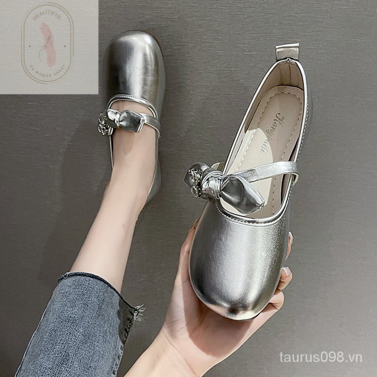 Giày Búp Bê Da PU Đế Thấp Mũi Tròn Thời Trang 2023 Cho Nữ