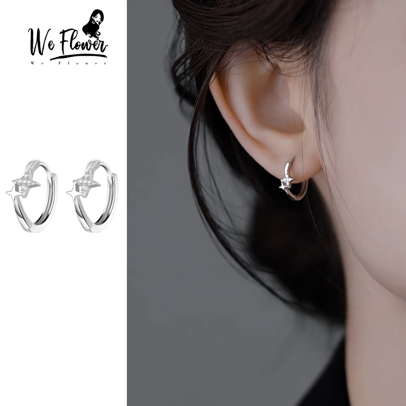 We Flower Bông Tai Mạ Bạc 925 Hình Tròn Đính Đá Zircon Ngôi Sao Lấp Lánh Thời Trang Cho Nam Và Nữ