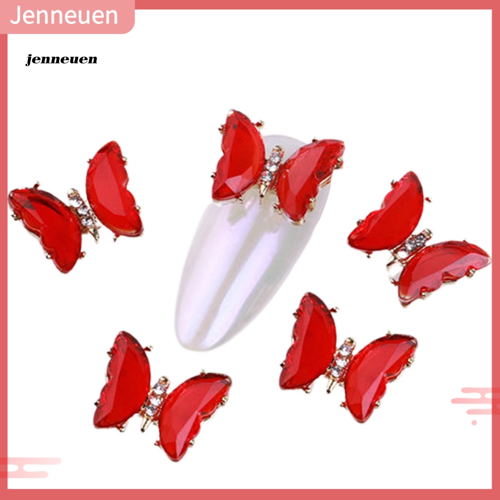 Set 5 Móng Tay Giả Hình Bướm 3D Đính Đá Zircon Sang Trọng Cho Nữ