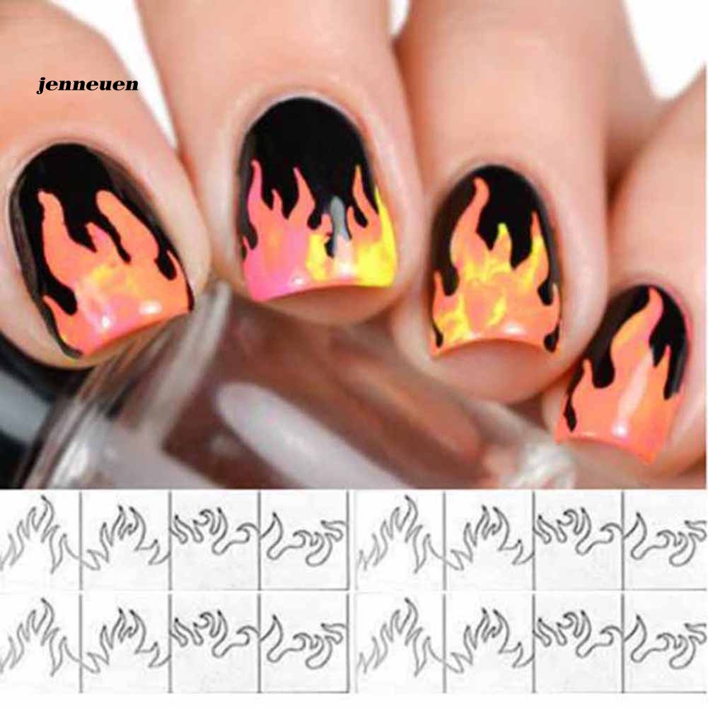 Miếng Dán Trang Trí Móng Tay In Họa Tiết Ngọn Lửa Laser Tháo Rời Được Tiện