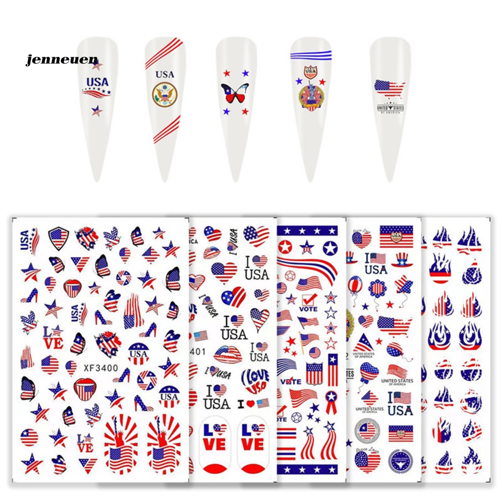 Bộ 8 Miếng Dán Trang Trí Móng Tay Họa Tiết Lá Cờ Độc Đáo