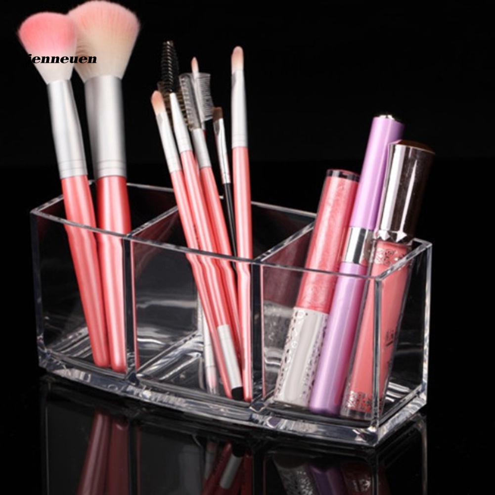 Giá Đỡ Cọ Trang Điểm 3 Ngăn Bằng Acrylic Trong Suốt Tiện Dụng