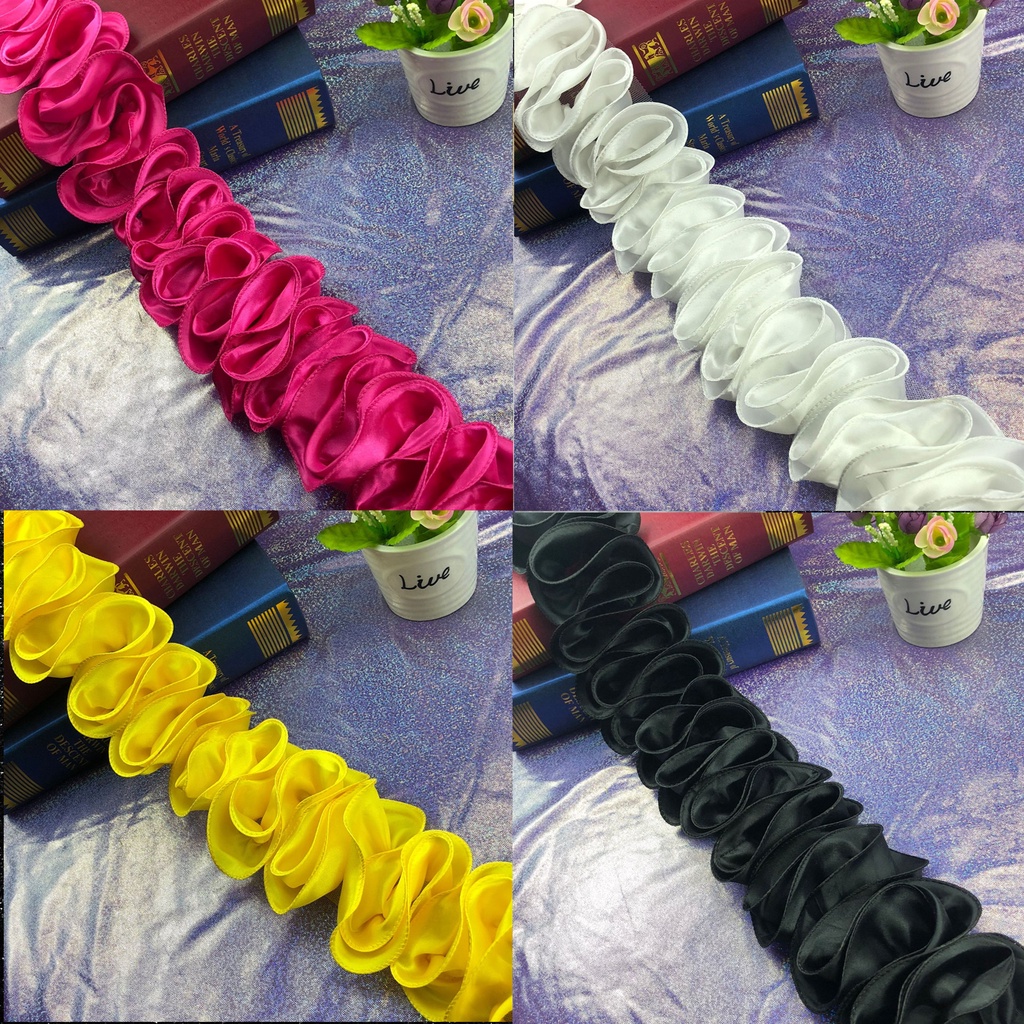 Cuộn Dây Ruy Băng Ba Chiều Bằng Vải Satin Phối Ren Hoa Dùng May Trang Trí / Làm Đồ Thủ Công DIY