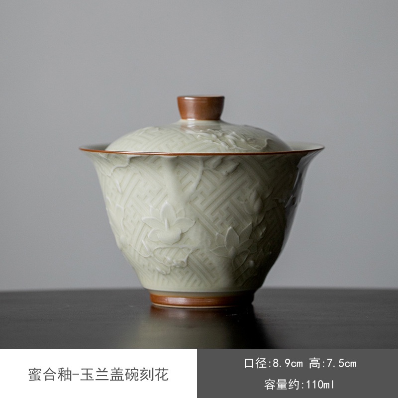 Tách Trà Đơn Bằng Sứ Có Nắp Đậy Hình Hoa Mộc Lan huayun  sancai kung fu