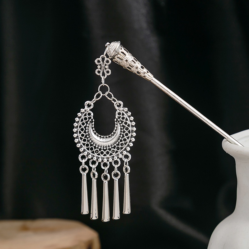 1 Trâm Cài Tóc Tua Rua Hình Hoa Đính Đá Ngọc Lam Phong Cách hanfu Dân Tộc