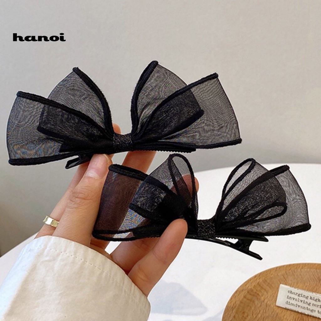 Set 2 Kẹp Tóc Lưới Hai Lớp Đính Nơ Chống Trượt Trọng Lượng Nhẹ Có Thể Tái Sử Dụng