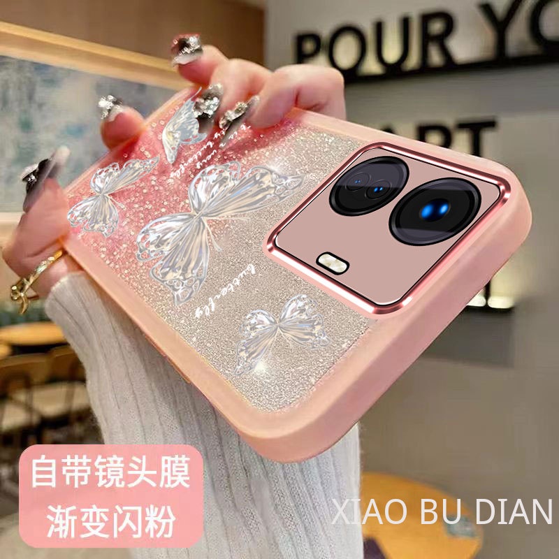 ốp lưng Realme C55 Ốp Điện Thoại Lens Protection Film Soft Transparent Butterfly Pattern Gradient Color Trường hợp điện thoại Realme C55 Shock Protection Case